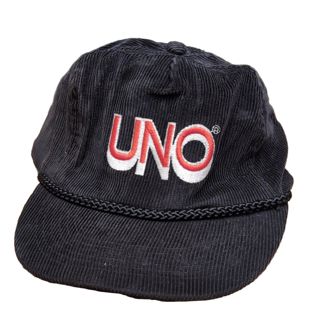 Vintage UNO Card Game Embroidered Corduroy Hat Black Adjustable